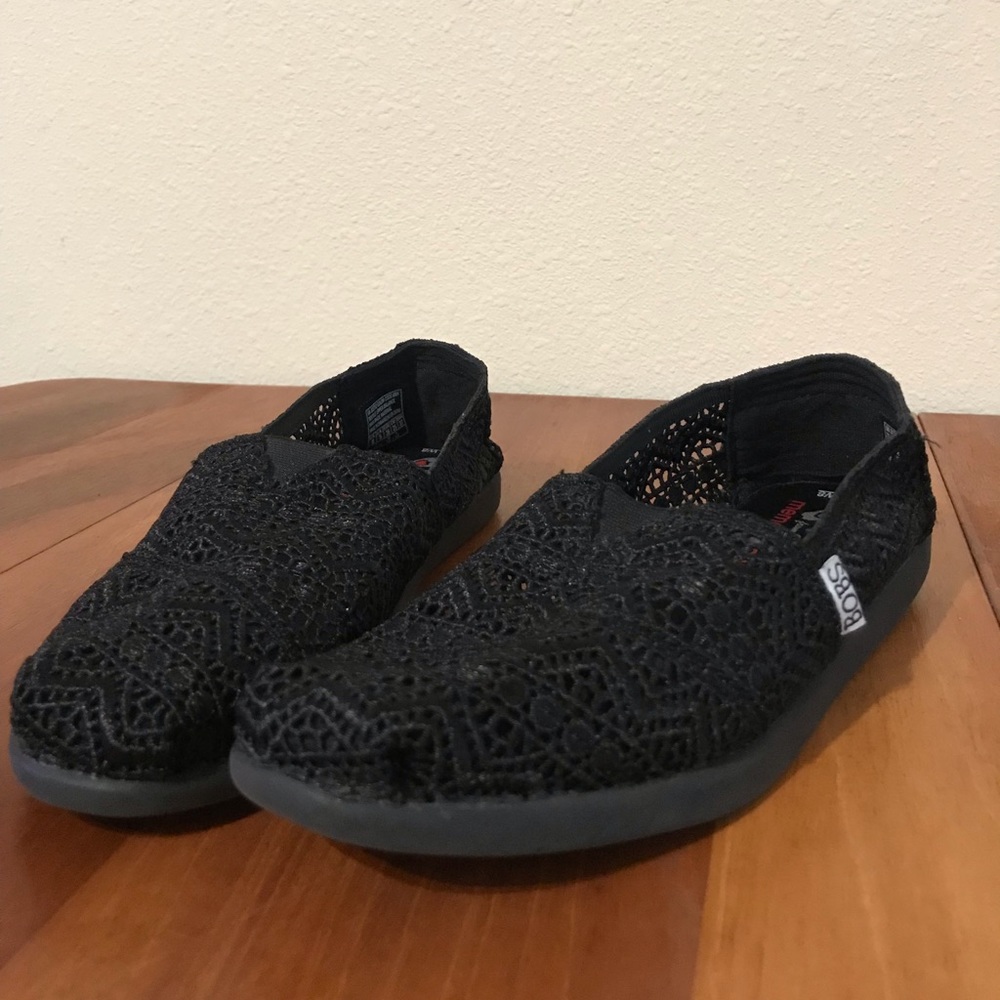 Bobs sketchers black slip on loafer lace flats 8 w